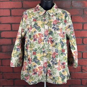 Breckenridge Woman Leaf Print Button‎ Down Large